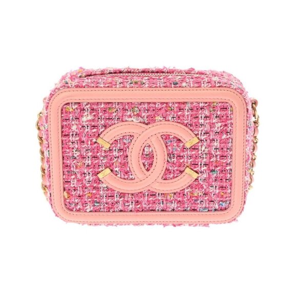CHANEL Tweed Filigree Vanity Case Quilted Pink Chain Lambskin Bag Tote - Picture 3 of 12